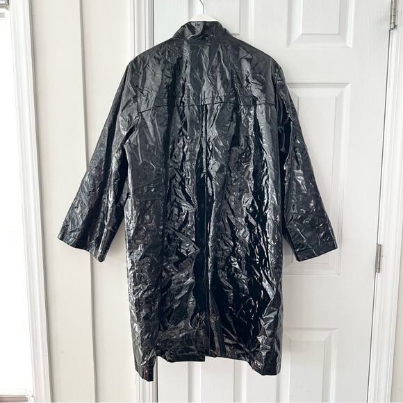Jane Post Black Patent Shiny Boxy Rain Coat Poncho Jacket Snap Button Back 1X - Picture 7 of 14